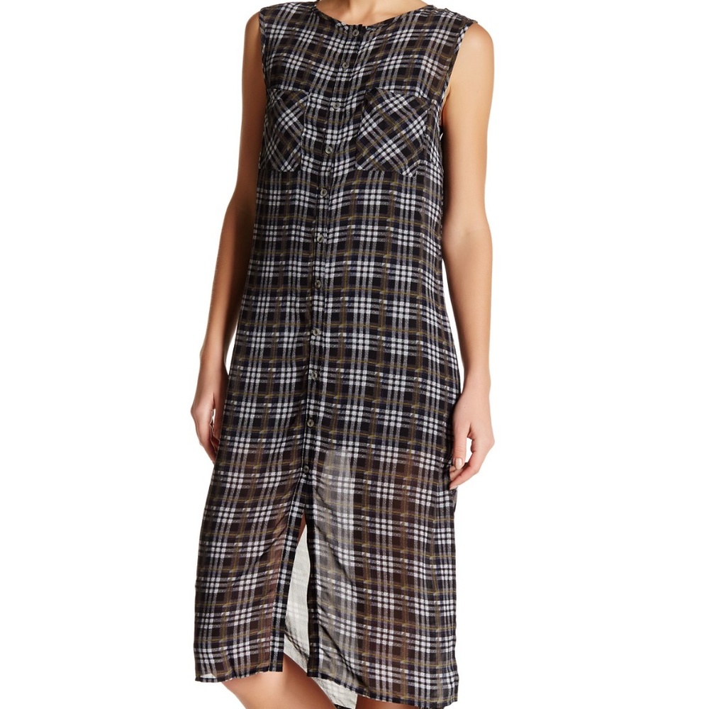 Michael Stars - Button Front Plaid Midi Dress Shirt